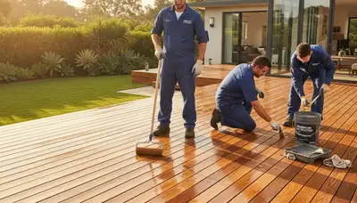 Louisville Paint Pros sealing a wood deck in Louisville, KY for moisture and UV protection
