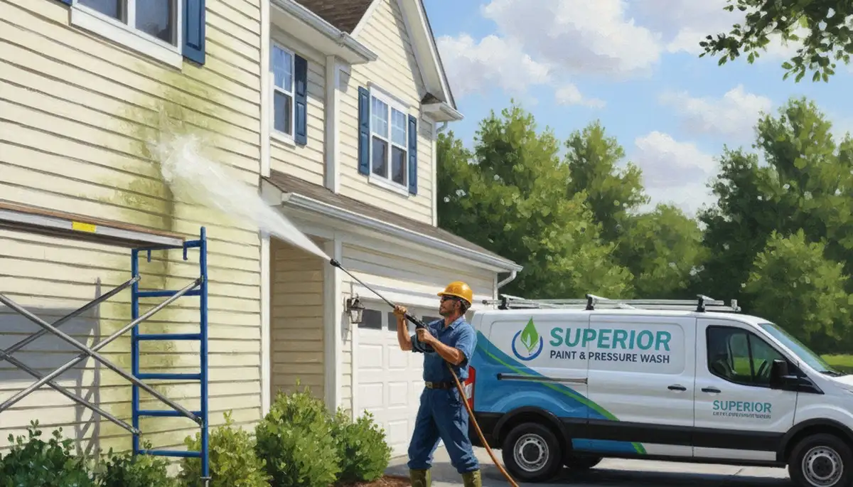 Louisville Paint Pros pressure cleaning vinyl siding in Louisville, KY to remove mold and mildew
